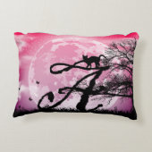 満月と猫Aイニシャルモノグラム荷物タグ アクセントクッション (裏面)