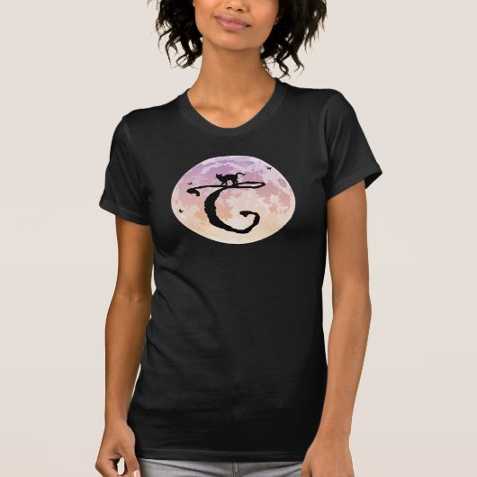 満月と猫CイニシャルモノグラムTシャツ Tシャツ (正面)