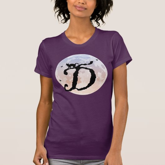 満月と猫DイニシャルモノグラムTシャツ Tシャツ (正面)
