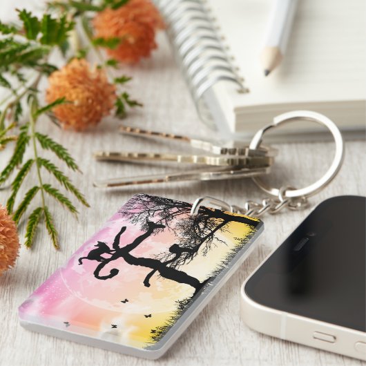 満月と猫Fイニシャルモノグラムキーチェーン キーホルダー (正面右)