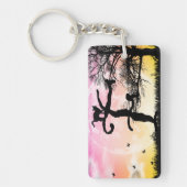 満月と猫Fイニシャルモノグラムキーチェーン キーホルダー (正面)