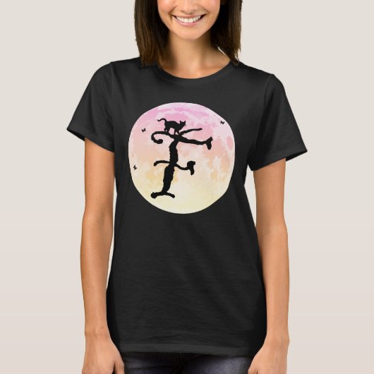 満月と猫FイニシャルモノグラムTシャツ Tシャツ (正面)