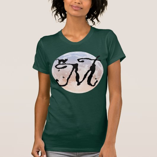 満月と猫MイニシャルモノグラムTシャツ Tシャツ (正面)