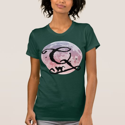 満月と猫QイニシャルモノグラムTシャツ Tシャツ (正面)