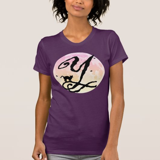 満月と猫YイニシャルモノグラムTシャツ Tシャツ (正面)