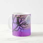 満月と紫の夜空を持つ黒猫 コーヒーマグカップ (正面左)