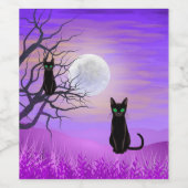 満月と紫の夜空を持つ黒猫 ワインラベル (シングルラベル)