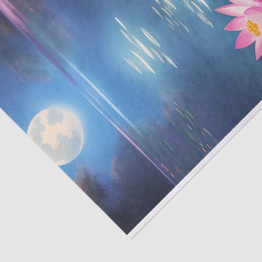 満月と美しいピンクの蓮の花 薄葉紙 (詳細)