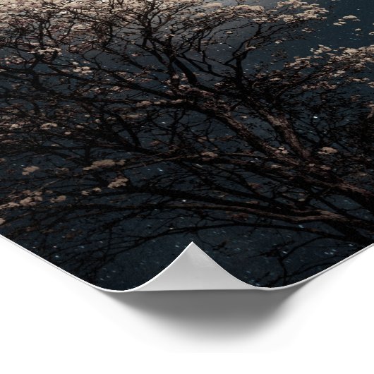 満月と花の咲く木 ポスター (角)