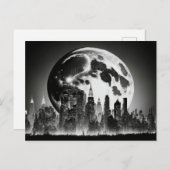 満月と都市の白と黒のはがき ポストカード (正面/裏面)