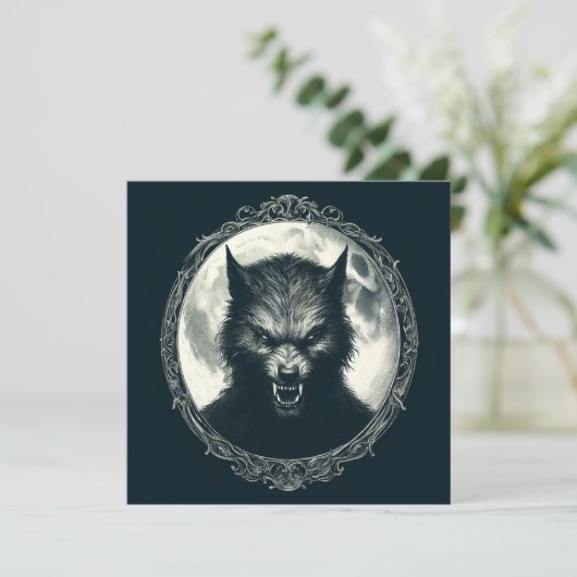 満月と額縁のヴィンテージホラーで狼男 カード (スタンド正面)