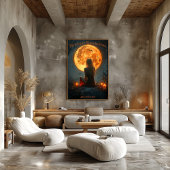 満月と魅惑されたハロウィーン、キャンドル&こうもり ポスター