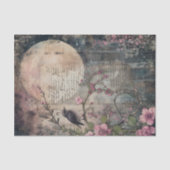 満月と鳥の混合メディアのデコページ 薄葉紙 (正面)