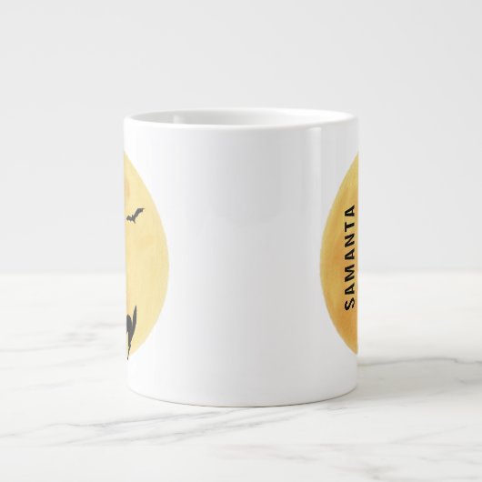 満月と黒猫が登場するかわいいハロウィンの魔女 ジャンボコーヒーマグカップ (正面)