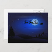 満月にサンタとトナカイのシルエット シーズンポストカード (正面/裏面)