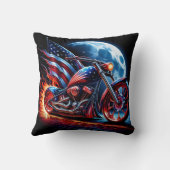 満月に対するアメリカ国旗を持つオートバイ クッション (裏面)