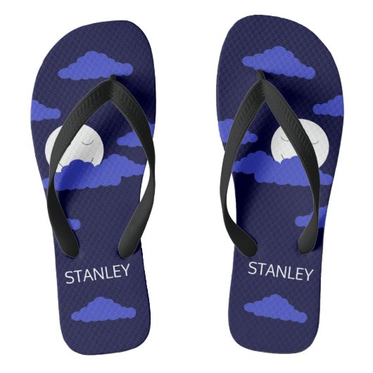 満月に雲を浮かべて微笑む:ダークブルー ビーチサンダル (フットベッド)