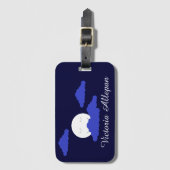 満月に雲を浮かべて微笑む：ダークブルー ラゲッジタグ (正面縦)