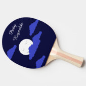 満月に雲を浮かべて微笑む:ダークブルー 卓球ラケット (横)