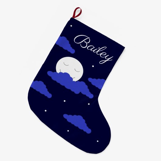 満月に雲を浮かべて微笑む ラージクリスマスストッキング (正面 (吊り時))