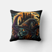 満月に魔女が三白熱［赤熱］光を放つ人いる クッション (裏面)