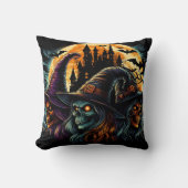 満月に魔女が三白熱［赤熱］光を放つ人いる クッション (正面)