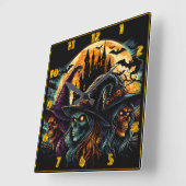 満月に魔女が三白熱［赤熱］光を放つ人いる スクエア壁時計 (傾斜)