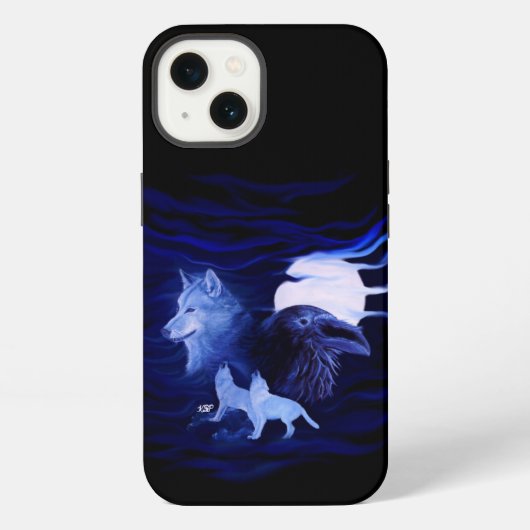 満月のオオカミとワタリガラス iPhoneケース (裏面)