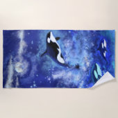 満月のキラークジラ – アートスケッチ ビーチタオル (正面)