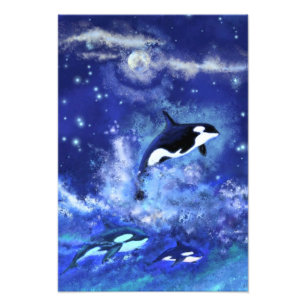満月のキラークジラ – アートスケッチ フォトプリント