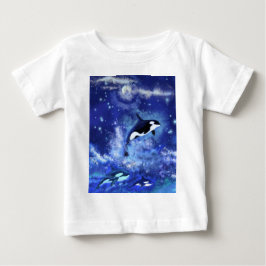 満月のキラークジラ – アートスケッチ ベビーTシャツ