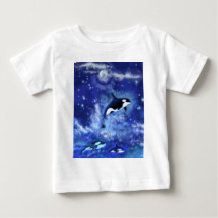 満月のキラークジラ – アートスケッチ ベビーTシャツ