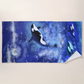 満月のキラークジラ – スケッチ ビーチタオル (正面)