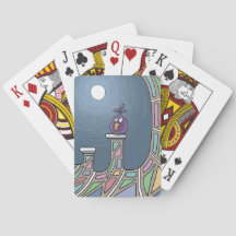 満月のトランプを持つ紫色のチキバード