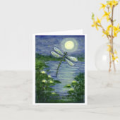 満月のトンボの池の《植物》スイレンの芸術のメッセージカード カード (黄色い花)