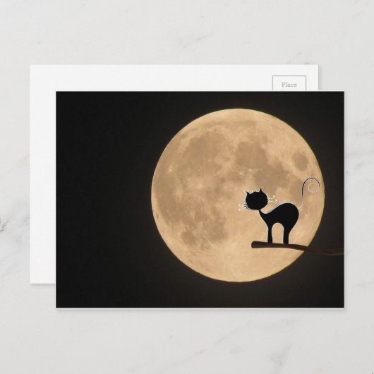 満月のハロウィーンのゴシック様式の黒猫 ポストカード (正面/裏面)