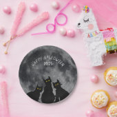 満月のハロウィーン黒猫 ペーパープレート (パーティー)