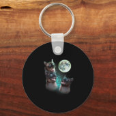 満月のハローウィーでシャム猫が三おもしろい匹 キーホルダー (正面)