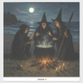 満月のビーチで三人の魔女が作るブリューの鍋  シール (シート)