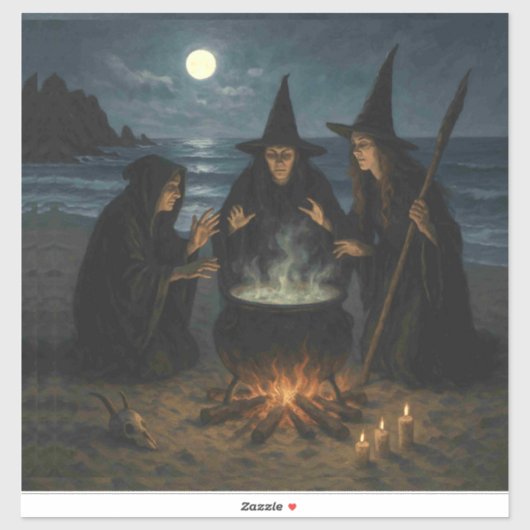 満月のビーチで三人の魔女が作るブリューの鍋 シール (シート)