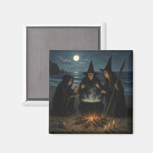 満月のビーチで三人の魔女が作る魔法の薬 マグネット (正面/裏面)