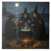 満月のビーチで三人の魔女が作る魔薬の鍋 タイル (正面)