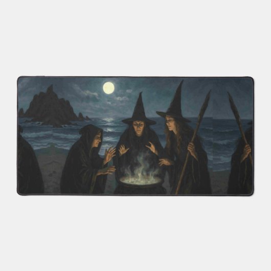 満月のビーチで三人の魔女が作る魔薬の鍋 デスクマット (正面)