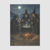 満月のビーチで三人の魔女が釜を囲む 薄葉紙 (正面)