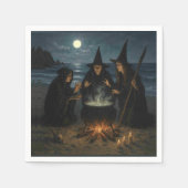 満月のビーチの三人組の魔法使いの魔法の鍋  スタンダードカクテルナプキン (正面)