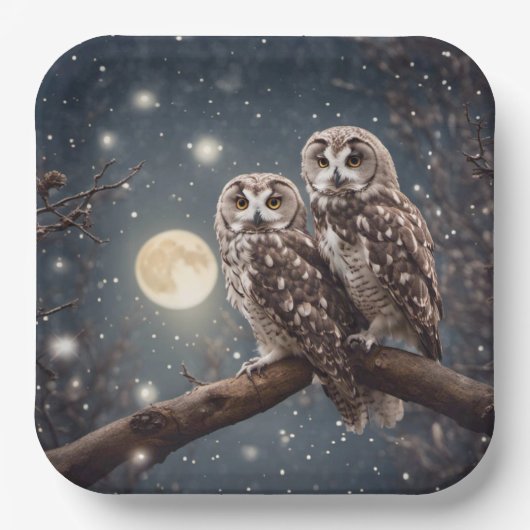 満月のフクロウ ペーパープレート (正面)