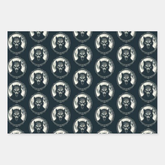 満月のヴィンテージホラーと人間不気味狼男 ラッピングペーパーシート (正面2)