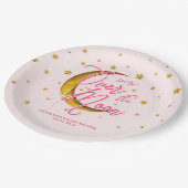 満月の上に星空ピンクの金ゴールド赤ちゃんシャワー ペーパープレート (アングル)