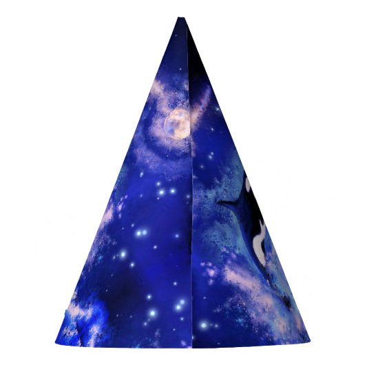 満月の上のキラークジラパーティーハット絵を描- パーティーハット (裏面)