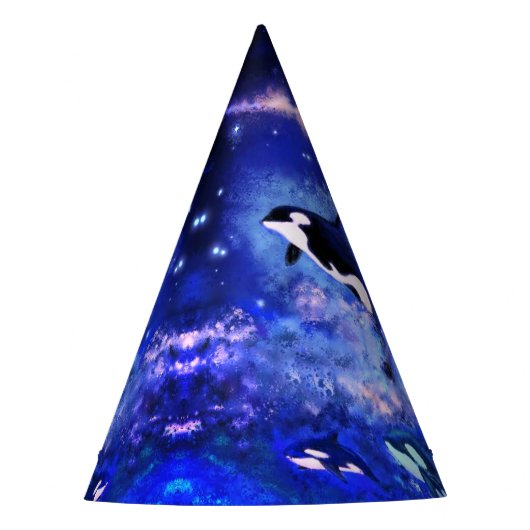 満月の上のキラークジラパーティーハット絵を描- パーティーハット (正面)